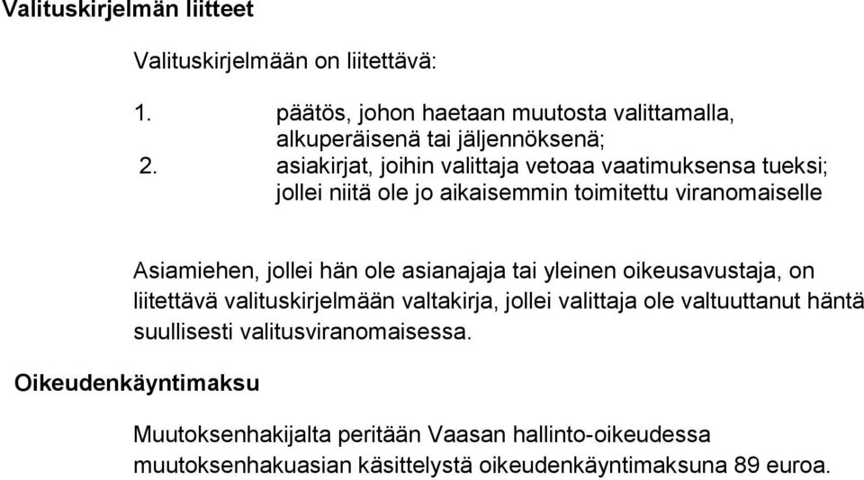 asianajaja tai yleinen oikeusavustaja, on liitettävä valituskirjelmään valtakirja, jollei valittaja ole valtuuttanut häntä suullisesti