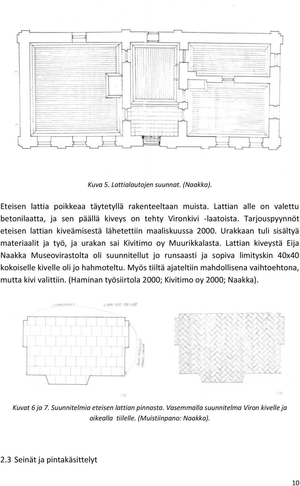 Lattian kiveystä Eija Naakka Museovirastolta oli suunnitellut jo runsaasti ja sopiva limityskin 40x40 kokoiselle kivelle oli jo hahmoteltu.