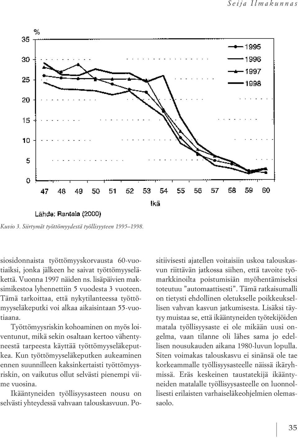 Työttömyysriskin kohoaminen on myös loiventunut, mikä sekin osaltaan kertoo vähentyneestä tarpeesta käyttää työttömyyseläkeputkea.