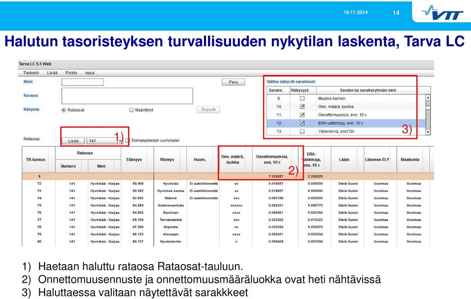 Rataosat-tauluun.