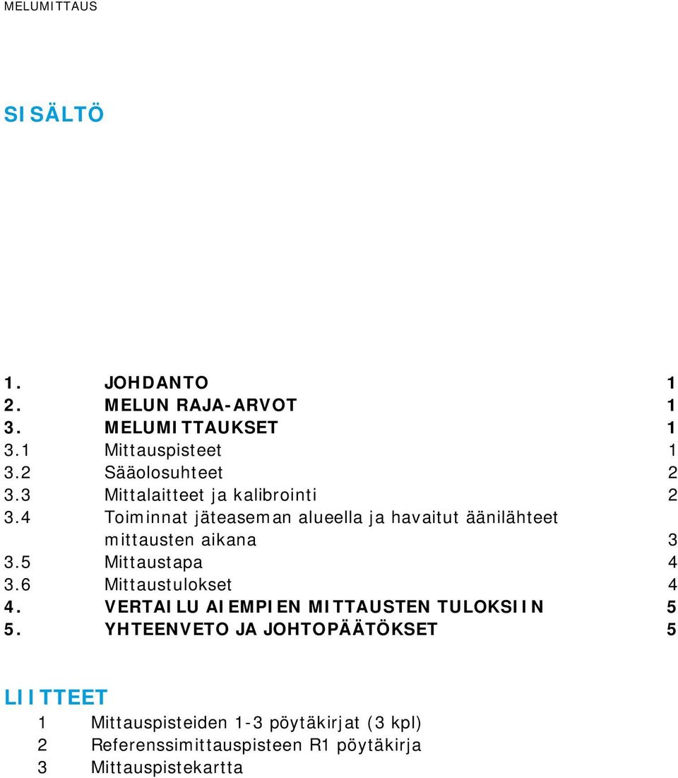 4 Toiminnat jäteaseman alueella ja havaitut äänilähteet mittausten aikana 3 3.5 Mittaustapa 4 3.