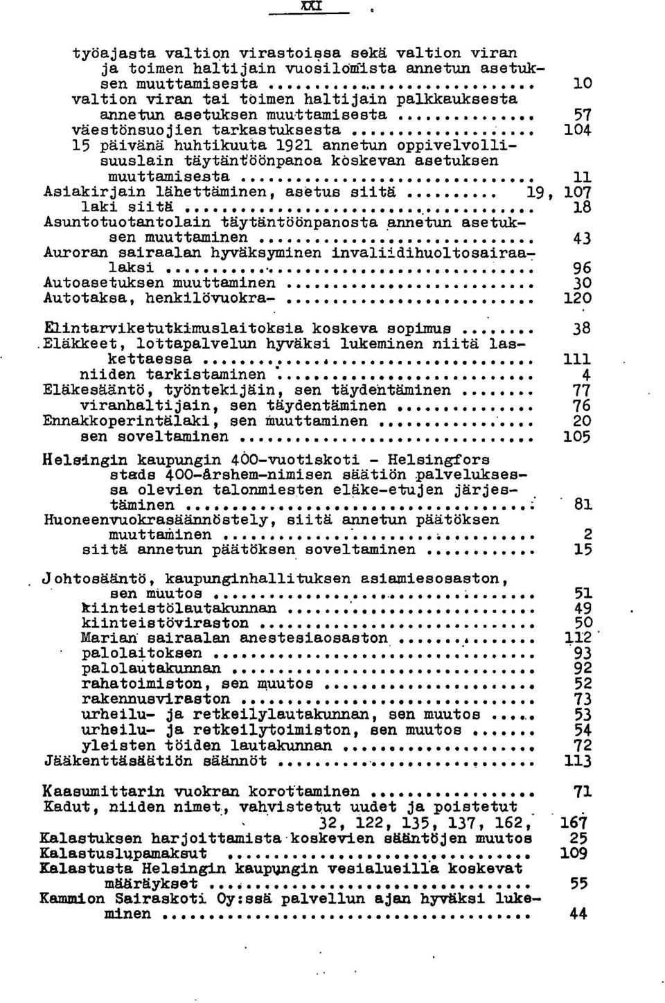 15 päivänä huhtikuuta 1921 annetun oppivelvollisuuslain täytän~öönpanoa koskevan asetuksen muuttam.ise.sta.............. 11 Asiakirjain lähettäminen, asetus siitä 19, 107 laki 911 tä.