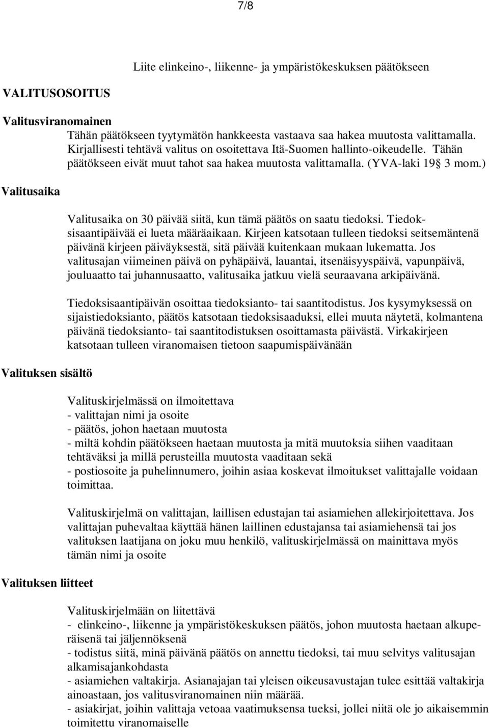 ) Valitusaika Valituksen sisältö Valituksen liitteet Valitusaika on 30 päivää siitä, kun tämä päätös on saatu tiedoksi. Tiedoksisaantipäivää ei lueta määräaikaan.