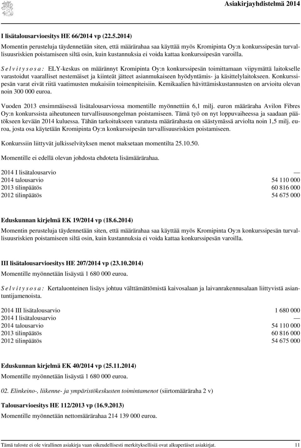 konkurssipesän varoilla.