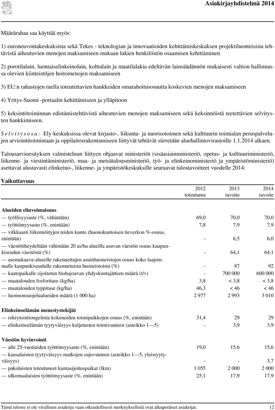 maksamiseen 3) EU:n rahastojen tuella toteutettavien hankkeiden omarahoitusosuutta koskevien menojen maksamiseen 4) Yritys-Suomi -portaalin kehittämiseen ja ylläpitoon 5) keksintötoiminnan