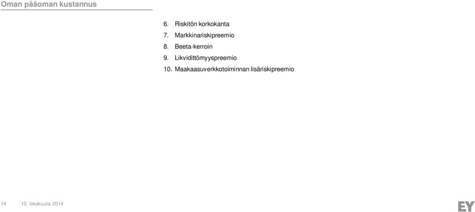 Markkinariskipreemio 8. Beeta-kerroin 9.