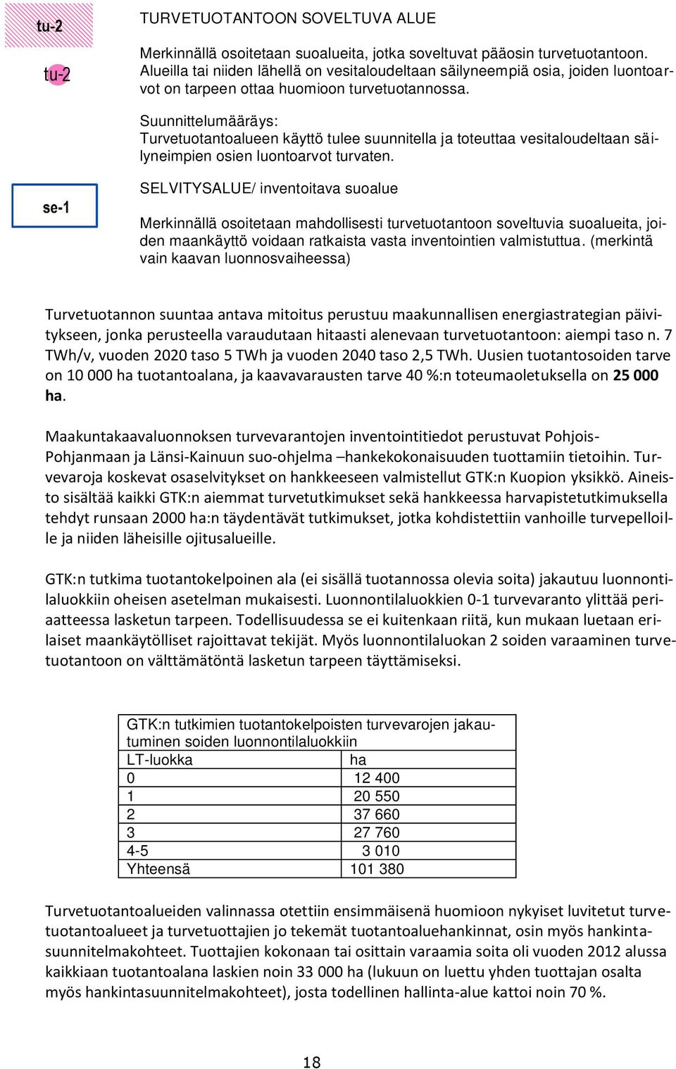 Suunnittelumääräys: Turvetuotantoalueen käyttö tulee suunnitella ja toteuttaa vesitaloudeltaan säilyneimpien osien luontoarvot turvaten.