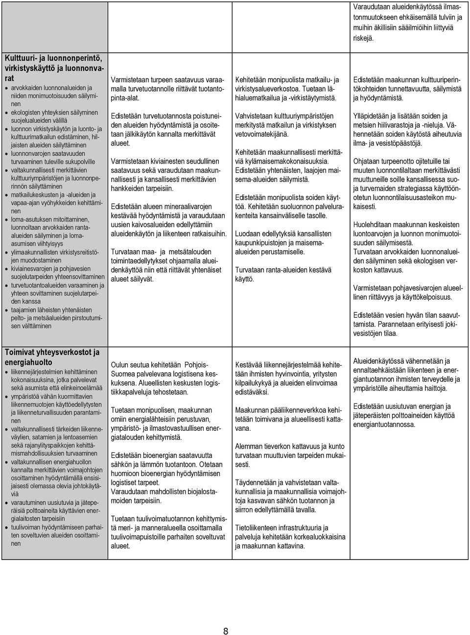 kulttuuriympäristöjen ja luonnonperinnön säilyttäminen matkailukeskusten ja -alueiden ja vapaa-ajan vyöhykkeiden kehittäminen loma-asutuksen mitoittaminen, luonnoltaan arvokkaiden rantaalueiden