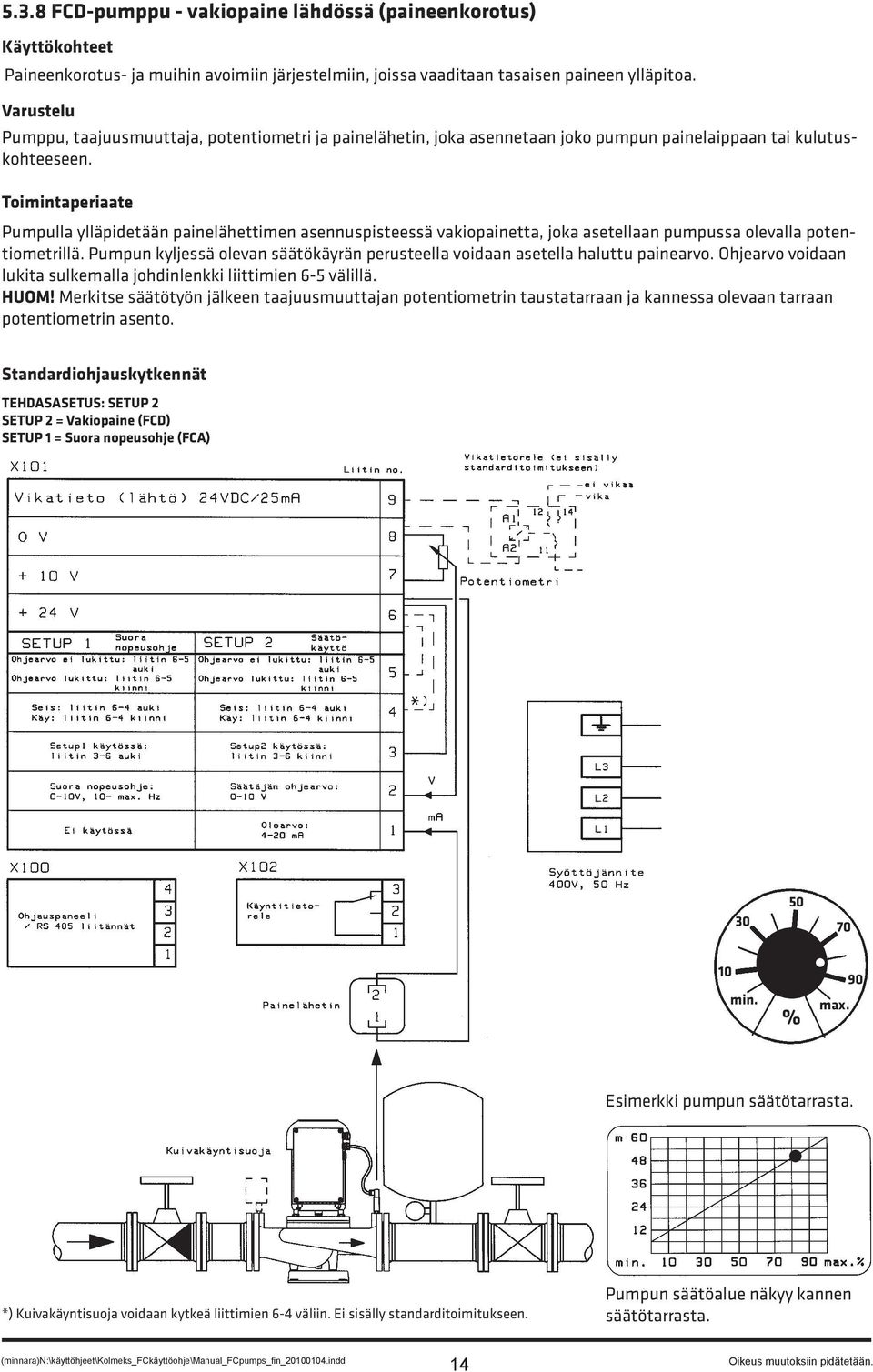 Toimintaperiaate Pumpulla ylläpidetään painelähettimen asennuspisteessä vakiopainetta, joka asetellaan pumpussa olevalla potentiometrillä.