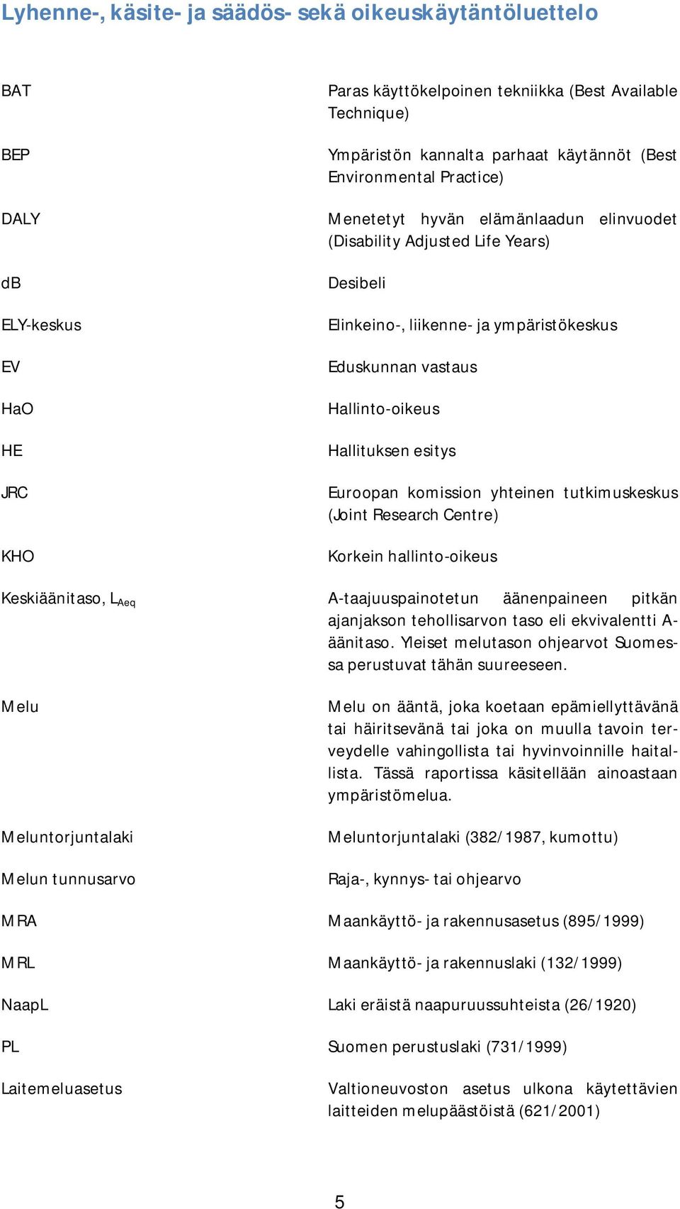 esitys Euroopan komission yhteinen tutkimuskeskus (Joint Research Centre) Korkein hallinto-oikeus Keskiäänitaso, L Aeq A-taajuuspainotetun äänenpaineen pitkän ajanjakson tehollisarvon taso eli