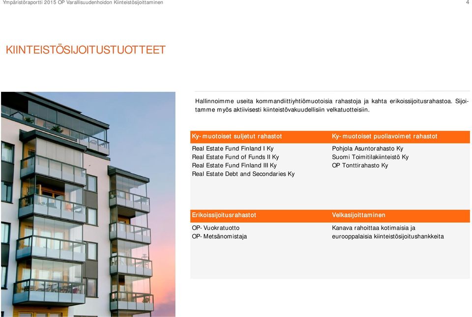 Ky-muotoiset suljetut rahastot Real Estate Fund Finland I Ky Real Estate Fund of Funds II Ky Real Estate Fund Finland III Ky Real Estate Debt and Secondaries Ky