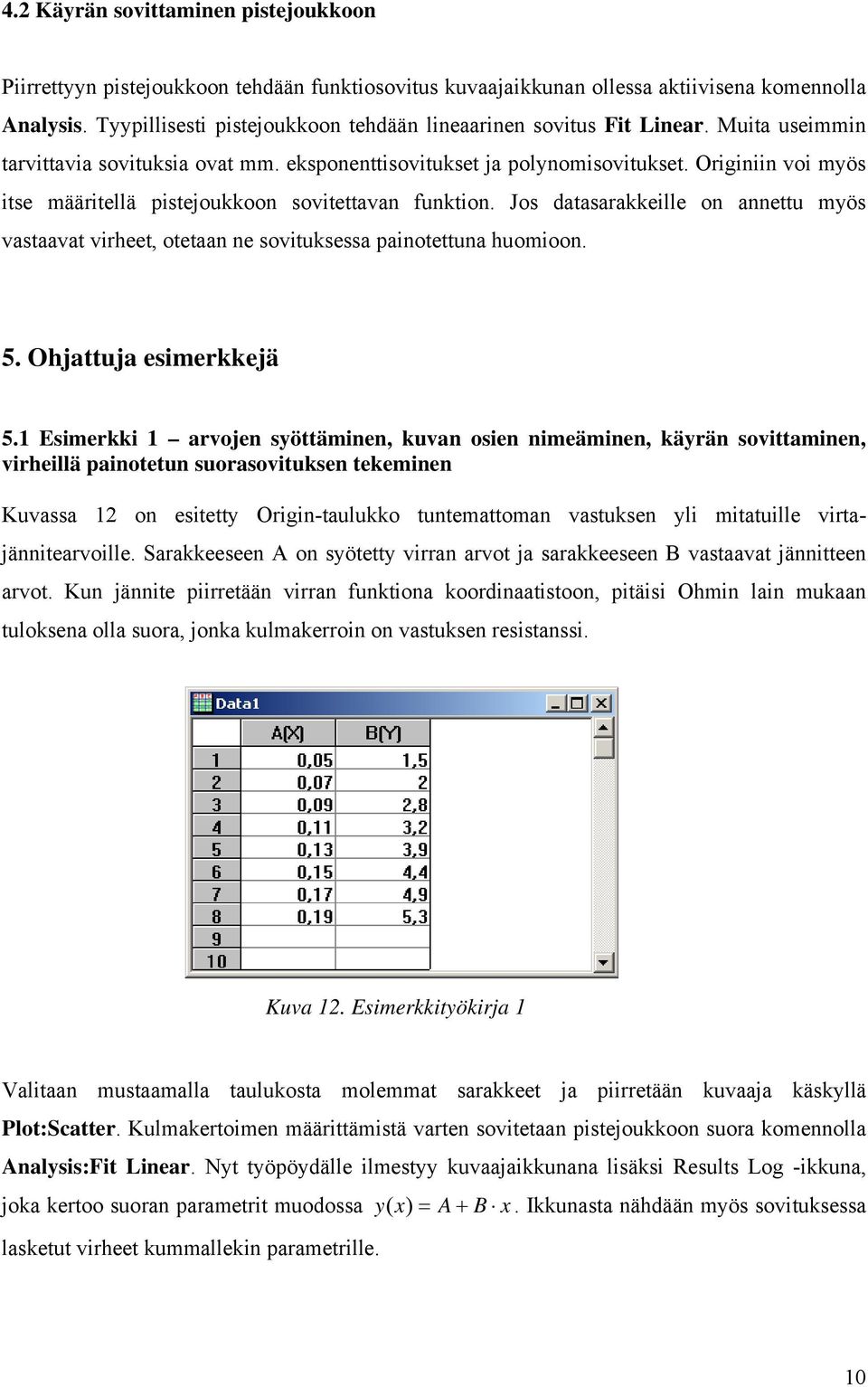 Originiin voi myös itse määritellä pistejoukkoon sovitettavan funktion. Jos datasarakkeille on annettu myös vastaavat virheet, otetaan ne sovituksessa painotettuna huomioon. 5.