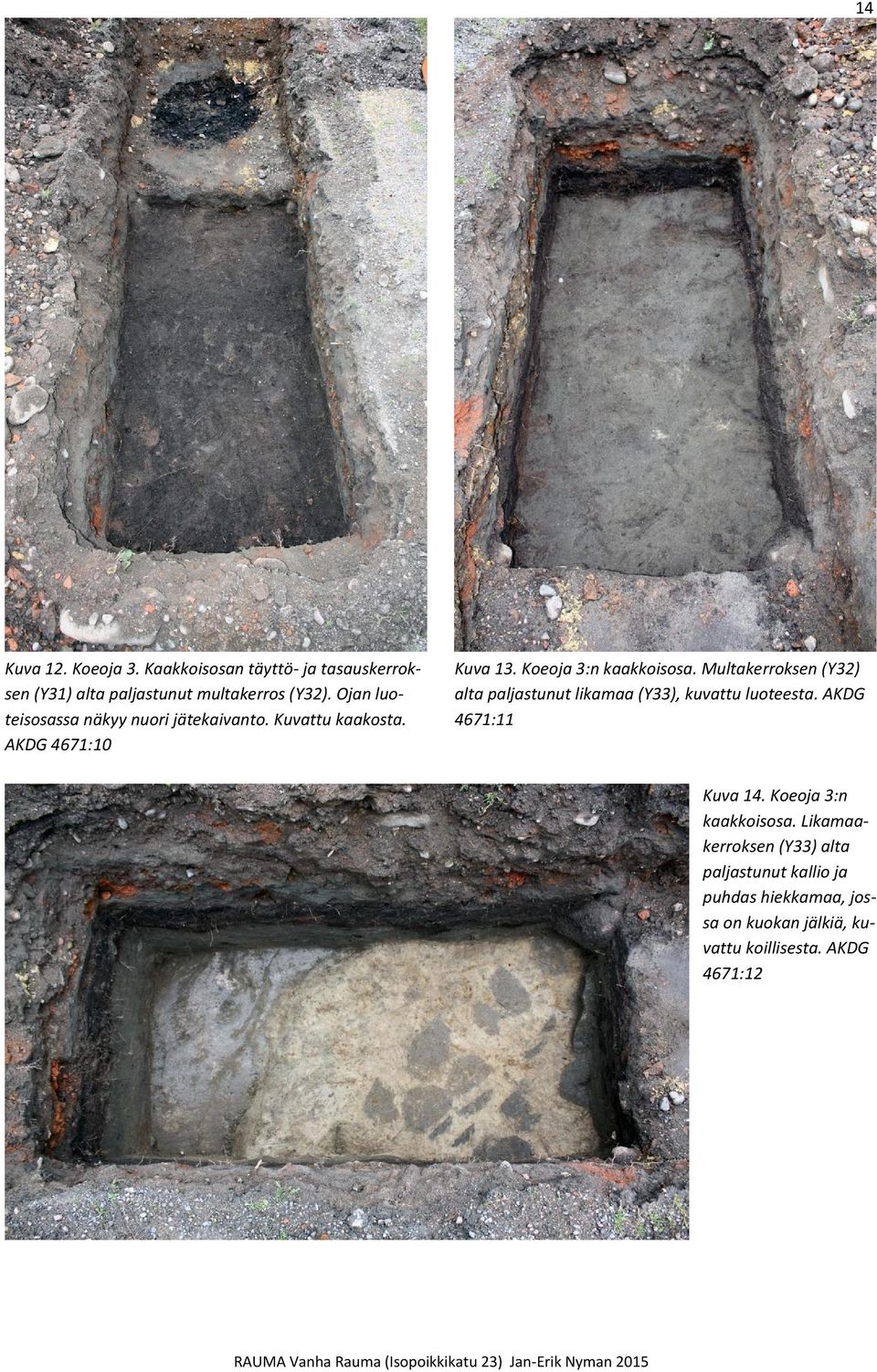 Multakerroksen (Y32) alta paljastunut likamaa (Y33), kuvattu luoteesta. AKDG 4671:11 Kuva 14.