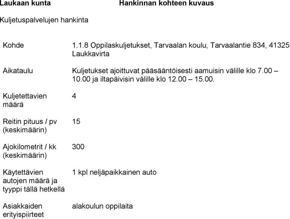 pääsääntöisesti aamuisin välille klo 7.00 