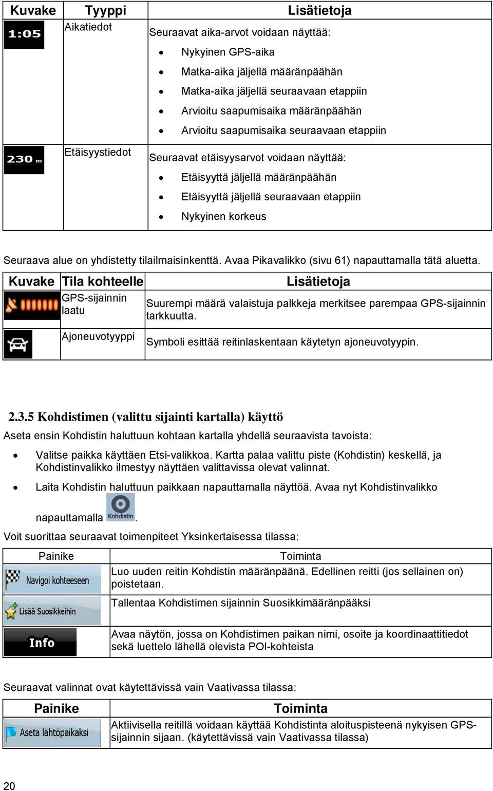 korkeus Seuraava alue on yhdistetty tilailmaisinkenttä. Avaa Pikavalikko (sivu 61) napauttamalla tätä aluetta.