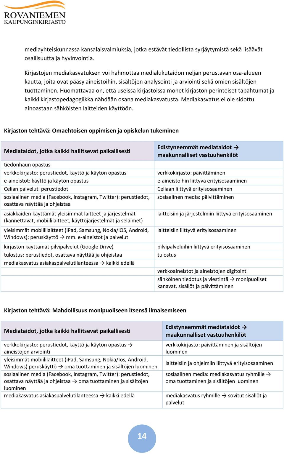 Huomattavaa on, että useissa kirjastoissa monet kirjaston perinteiset tapahtumat ja kaikki kirjastopedagogiikka nähdään osana mediakasvatusta.