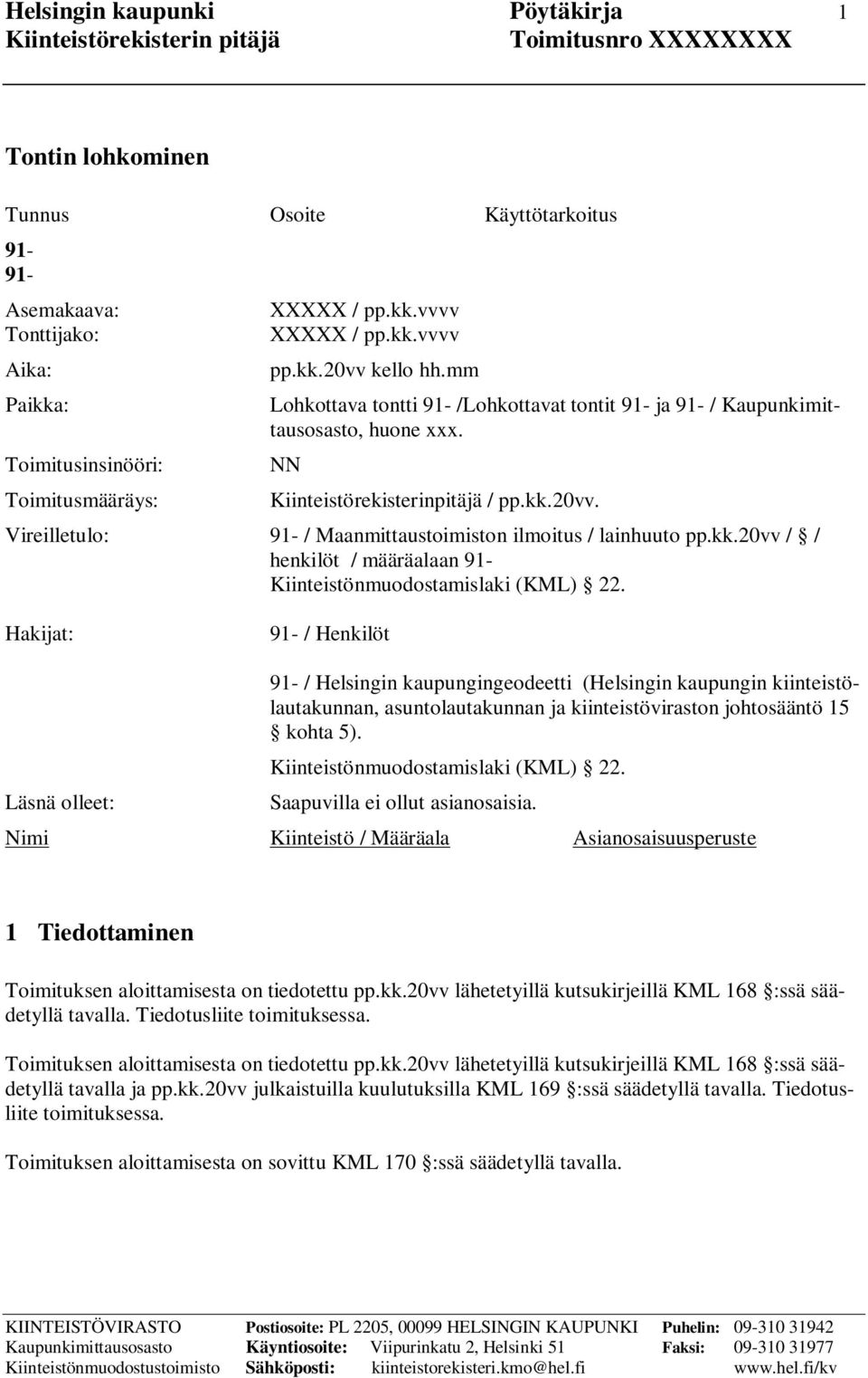 kk.20vv / / henkilöt / määräalaan 91- Kiinteistönmuodostamislaki (KML) 22.