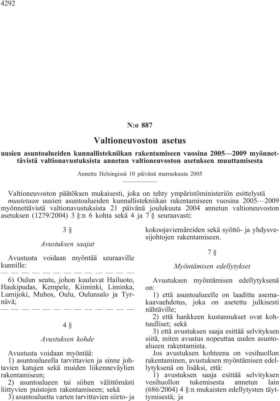 2005 2009 myönnettävistä valtionavustuksista 21 päivänä joulukuuta 2004 annetun valtioneuvoston asetuksen (1279/2004) 3 :n 6 kohta sekä 4 ja 7 seuraavasti: 3 Avustuksen saajat Avustusta voidaan