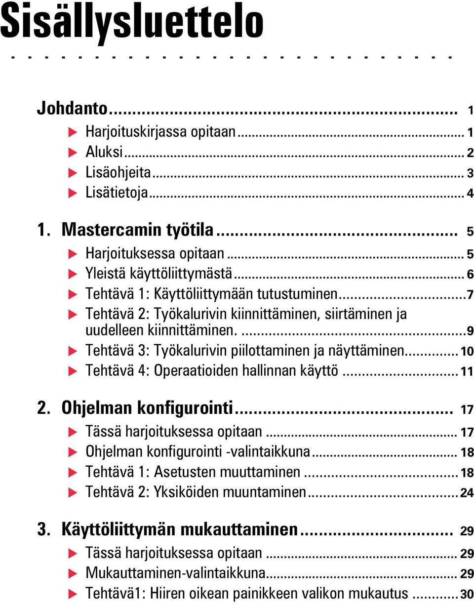 ..10 Tehtävä 4: Operaatioiden hallinnan käyttö...11 2. Ohjelman konfigurointi... 17 Tässä harjoituksessa opitaan... 17 Ohjelman konfigurointi -valintaikkuna... 18 Tehtävä 1: Asetusten muuttaminen.