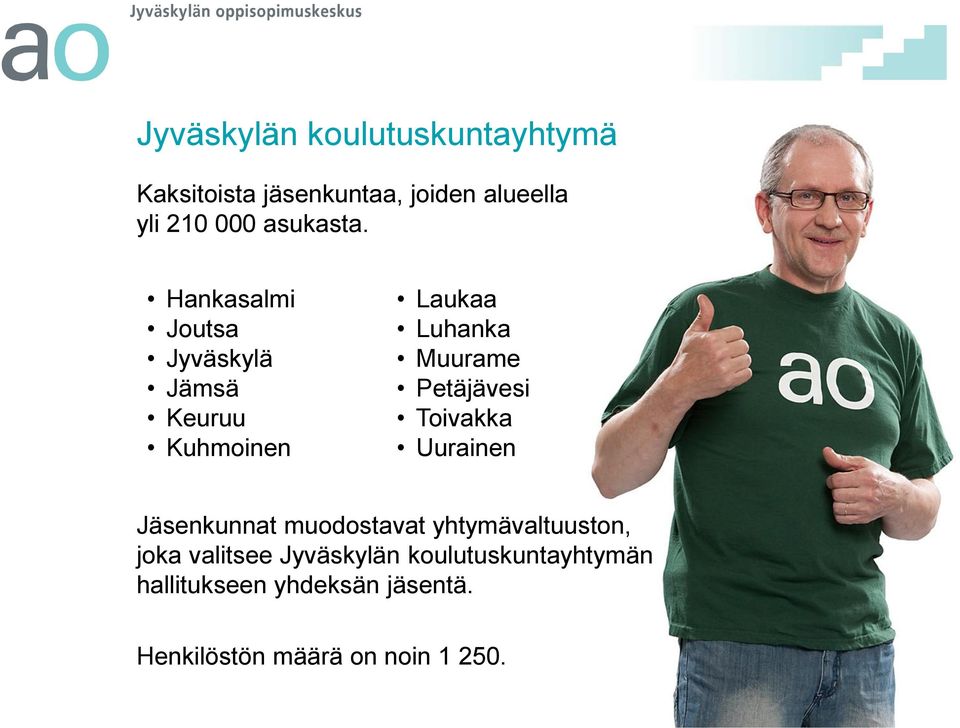 Hankasalmi Joutsa Jyväskylä Jämsä Keuruu Kuhmoinen Laukaa Luhanka Muurame Petäjävesi