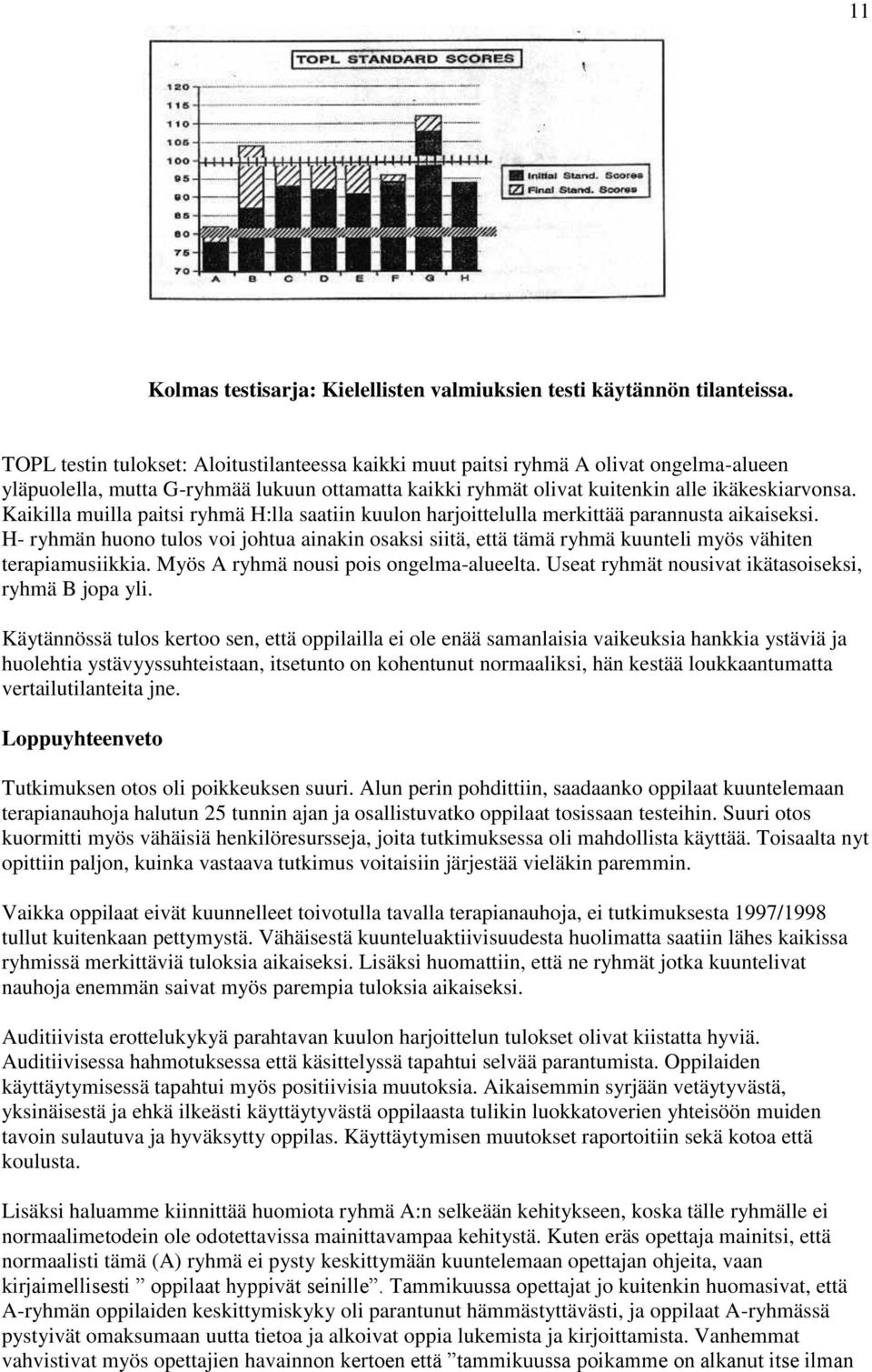 Kaikilla muilla paitsi ryhmä H:lla saatiin kuulon harjoittelulla merkittää parannusta aikaiseksi.