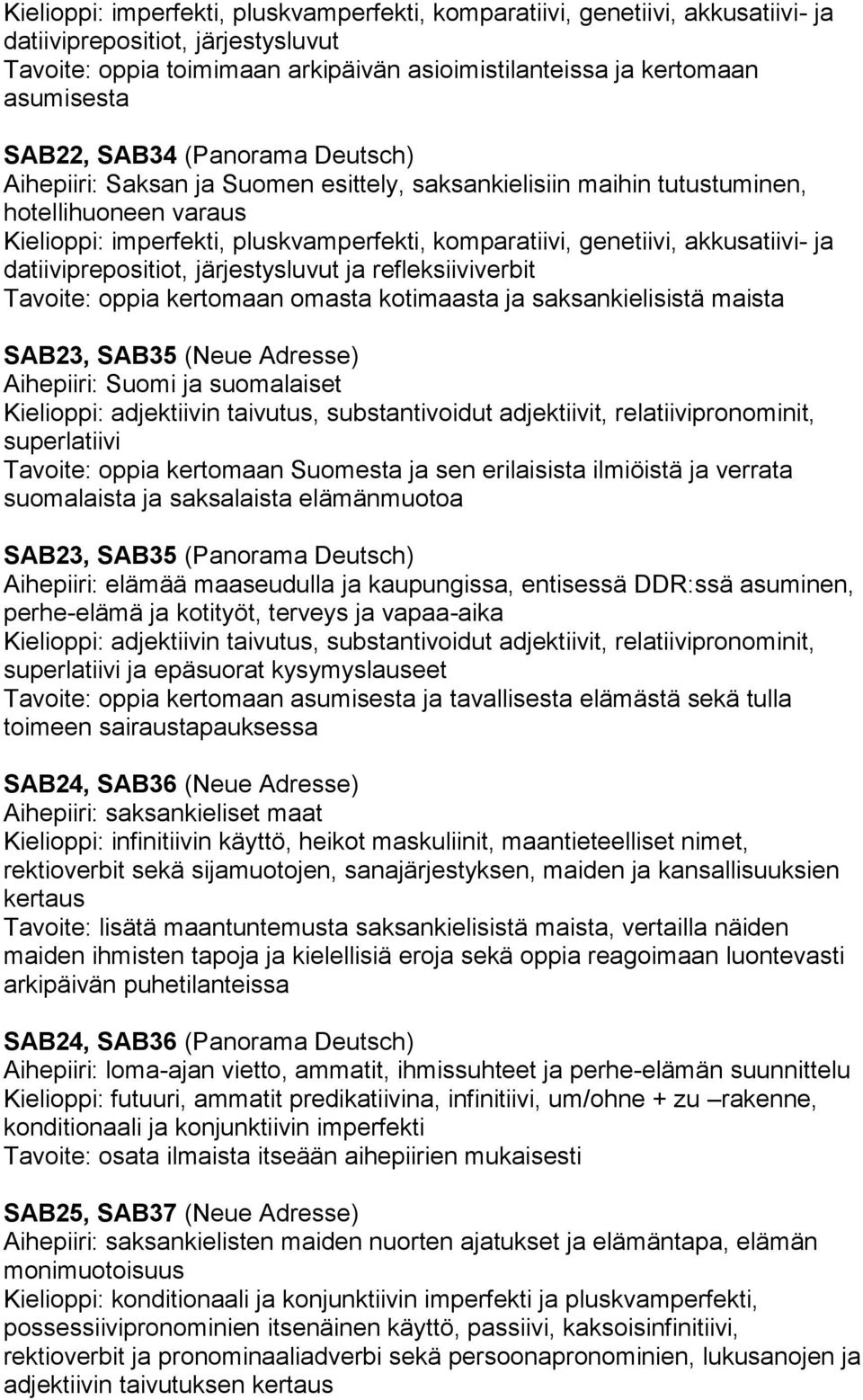 akkusatiivi- ja datiiviprepositiot, järjestysluvut ja refleksiiviverbit Tavoite: oppia kertomaan omasta kotimaasta ja saksankielisistä maista SAB23, SAB35 (Neue Adresse) Aihepiiri: Suomi ja