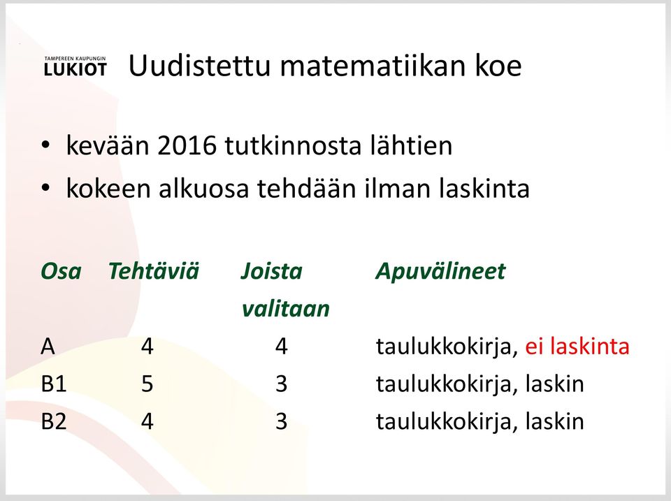 Tehtäviä Joista Apuvälineet valitaan A 4 4 taulukkokirja,