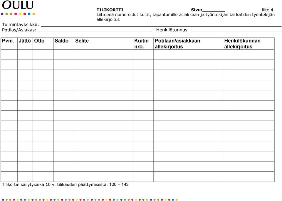 Henkilötunnus Pvm. Jättö Otto Saldo Selite Kuitin nro.