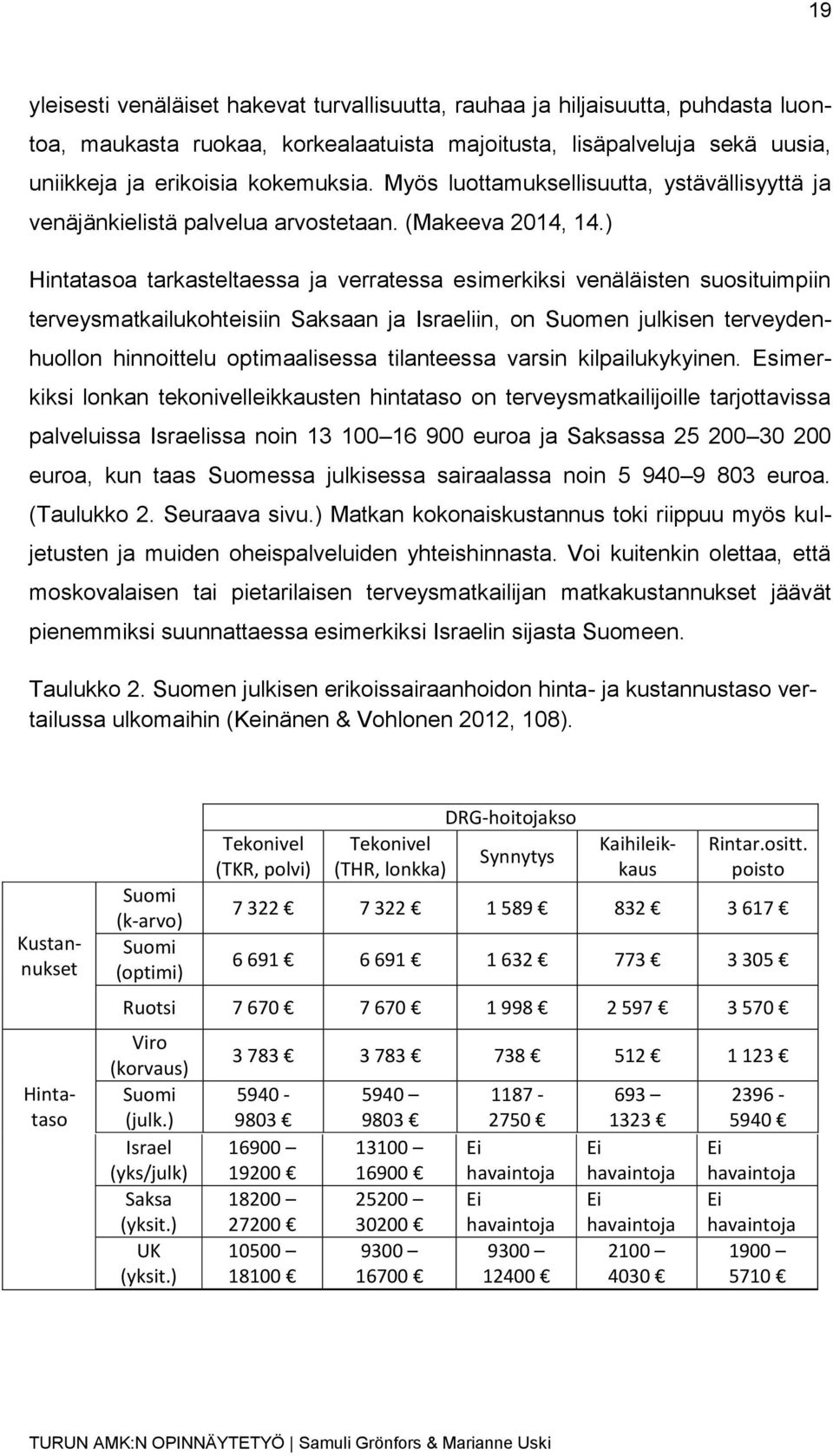 ) Hintatasoa tarkasteltaessa ja verratessa esimerkiksi venäläisten suosituimpiin terveysmatkailukohteisiin Saksaan ja Israeliin, on Suomen julkisen terveydenhuollon hinnoittelu optimaalisessa