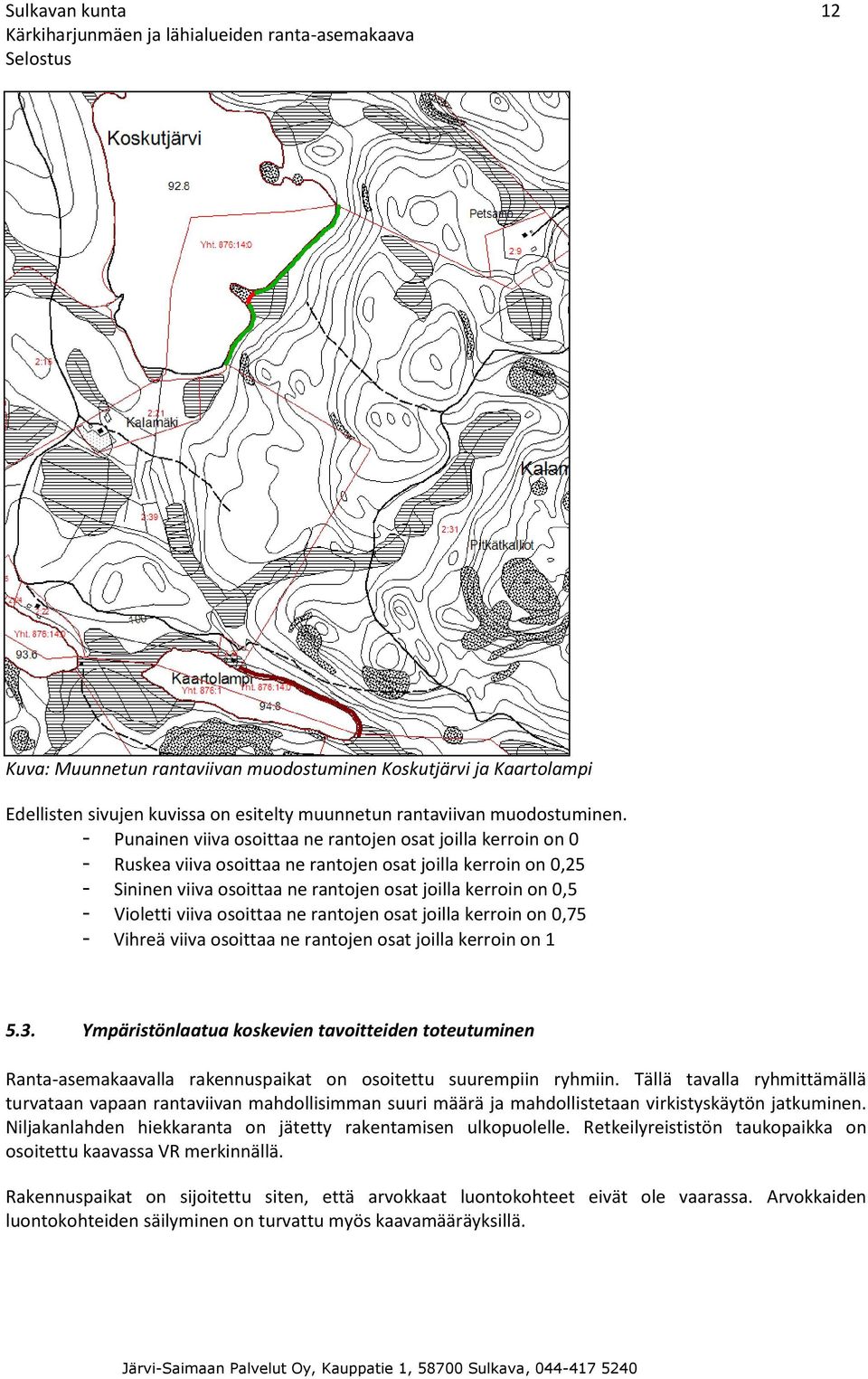 Violetti viiva osoittaa ne rantojen osat joilla kerroin on 0,75 - Vihreä viiva osoittaa ne rantojen osat joilla kerroin on 1 5.3.