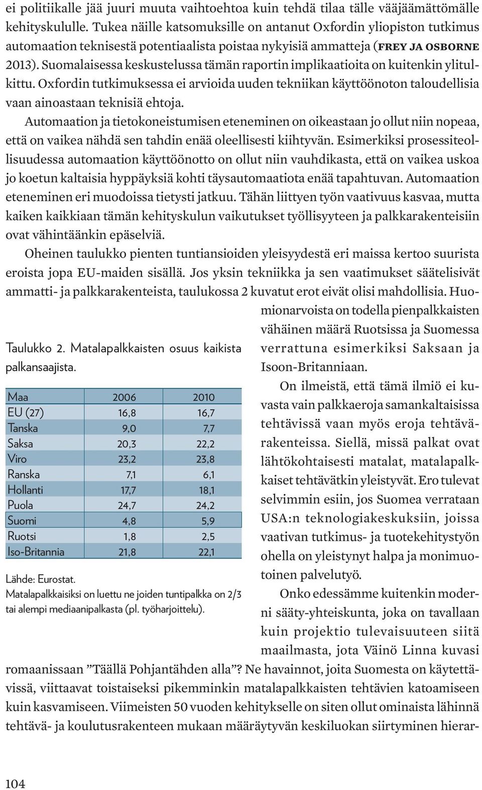 Suomalaisessa keskustelussa tämän raportin implikaatioita on kuitenkin ylitulkittu. Oxfordin tutkimuksessa ei arvioida uuden tekniikan käyttöönoton taloudellisia vaan ainoastaan teknisiä ehtoja.