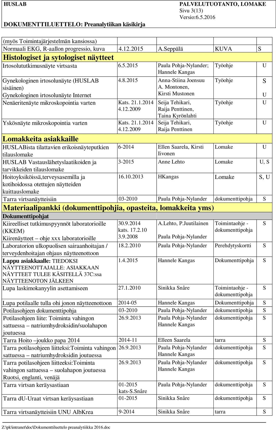 2015 Paula Pohja-Nylander; Gynekologinen irtosolunäyte (HLAB sisäinen) Gynekologinen irtosolunäyte Internet Nenäeritenäyte mikroskopointia varten Kats. 21.1.2014 4.12.