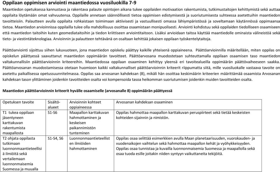 Palautteen avulla oppilaita rohkaistaan toimimaan aktiivisesti ja vastuullisesti omassa lähiympäristössä ja soveltamaan käytännössä oppimaansa tietoa.