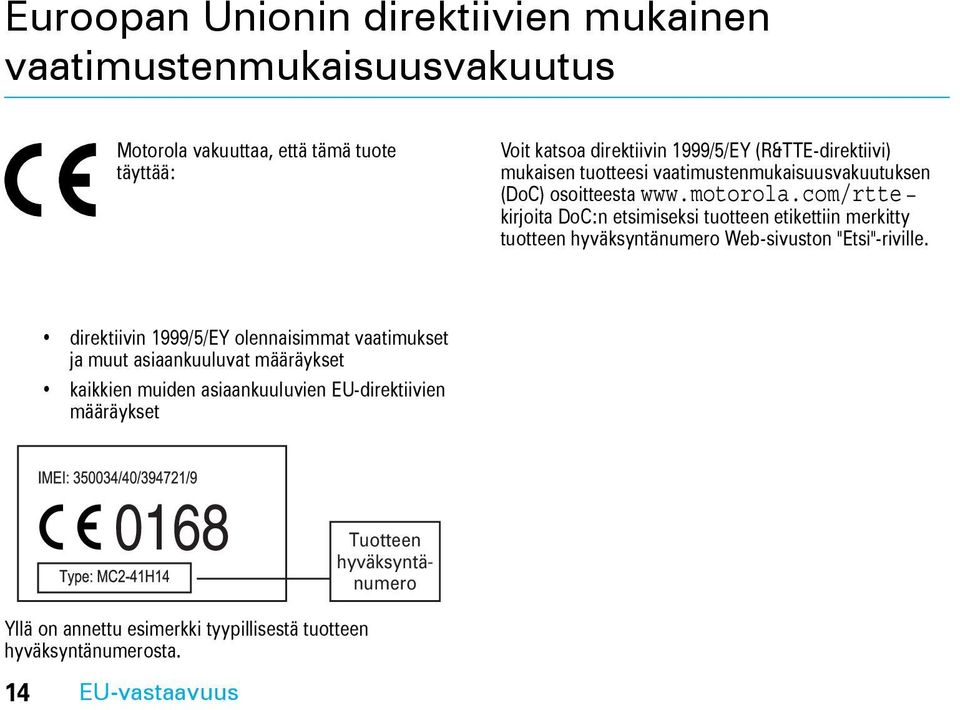 com/rtte kirjoita DoC:n etsimiseksi tuotteen etikettiin merkitty tuotteen hyväksyntänumero Web-sivuston "Etsi"-riville.