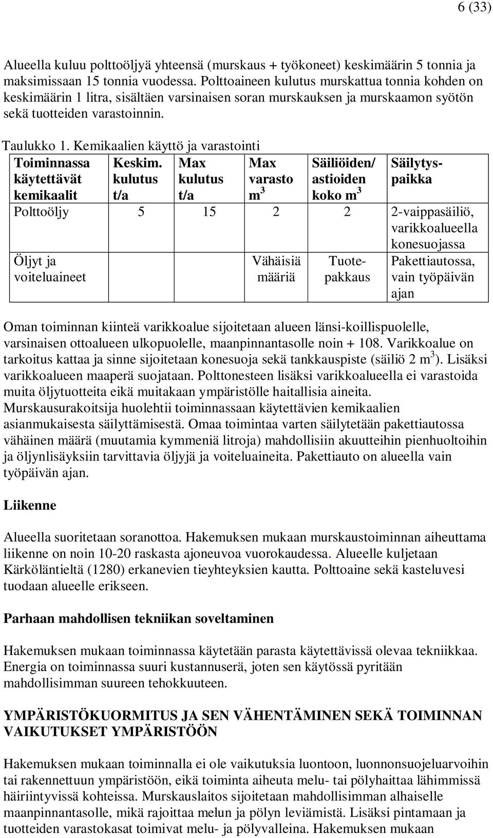 Kemikaalien käyttö ja varastointi Toiminnassa käytettävät kemikaalit Keskim.