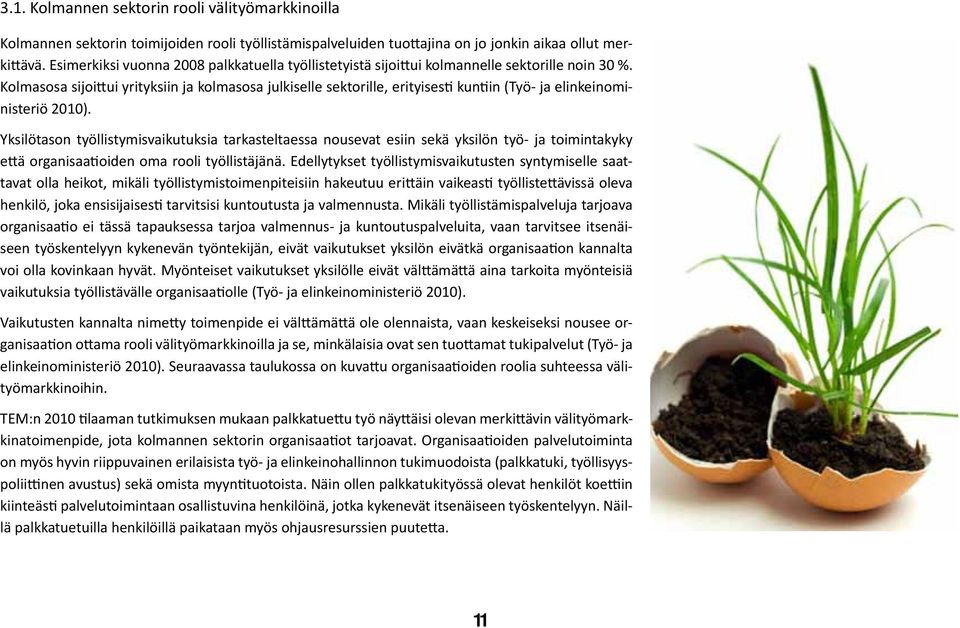 Kolmasosa sijoi ui yrityksiin ja kolmasosa julkiselle sektorille, erityises kun in (Työ- ja elinkeinoministeriö 2010).