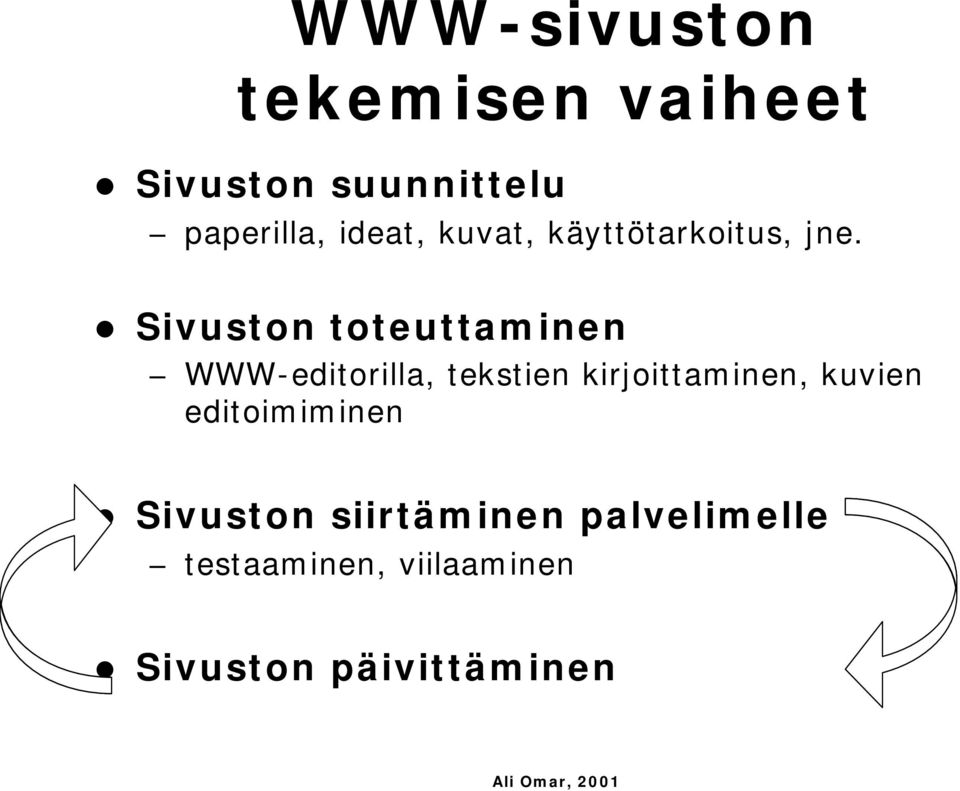 Sivuston toteuttaminen WWW-editorilla, tekstien kirjoittaminen,