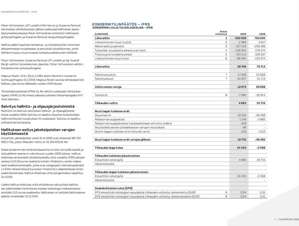 Hallitus päätti lopettaa tarkastus- ja työvaliokuntien toiminnan aikaisemmassa muodossaan ja perustaa työvaliokunnan, jonka tehtäviin kuuluu muun muassa tarkastusvaliokunnan tehtävät.