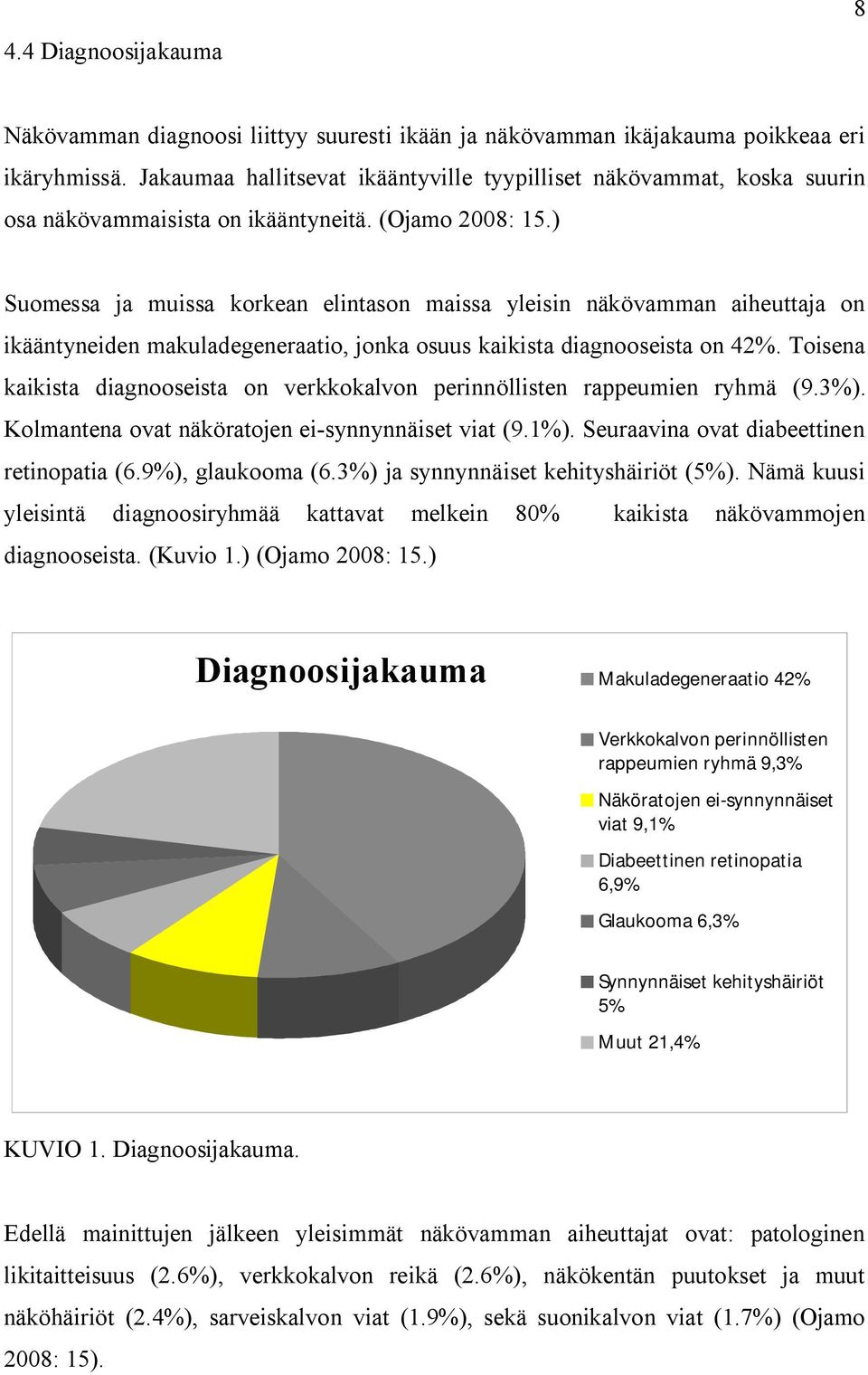 ) Suomessa ja muissa korkean elintason maissa yleisin näkövamman aiheuttaja on ikääntyneiden makuladegeneraatio, jonka osuus kaikista diagnooseista on 42%.