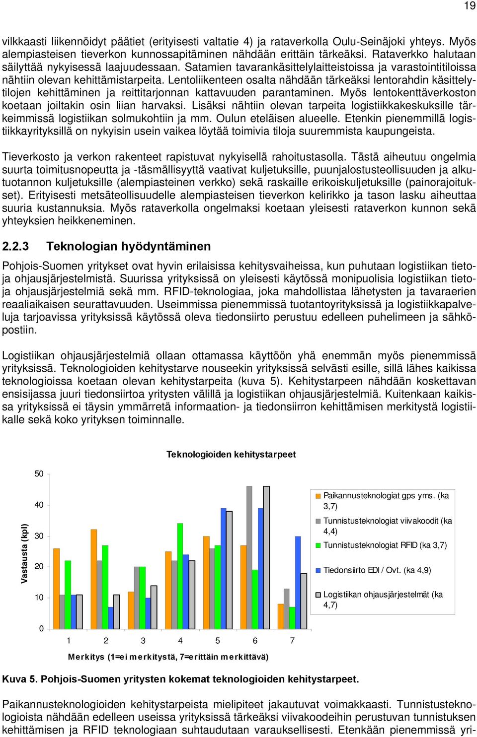 Lentoliikenteen osalta nähdään tärkeäksi lentorahdin käsittelytilojen kehittäminen ja reittitarjonnan kattavuuden parantaminen. Myös lentokenttäverkoston koetaan joiltakin osin liian harvaksi.