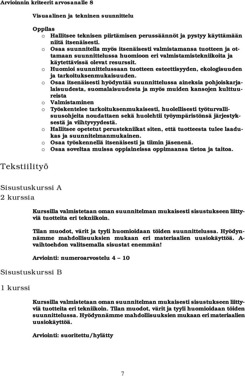 o Huomioi suunnittelussaan tuotteen esteettisyyden, ekologisuuden ja tarkoituksenmukaisuuden.