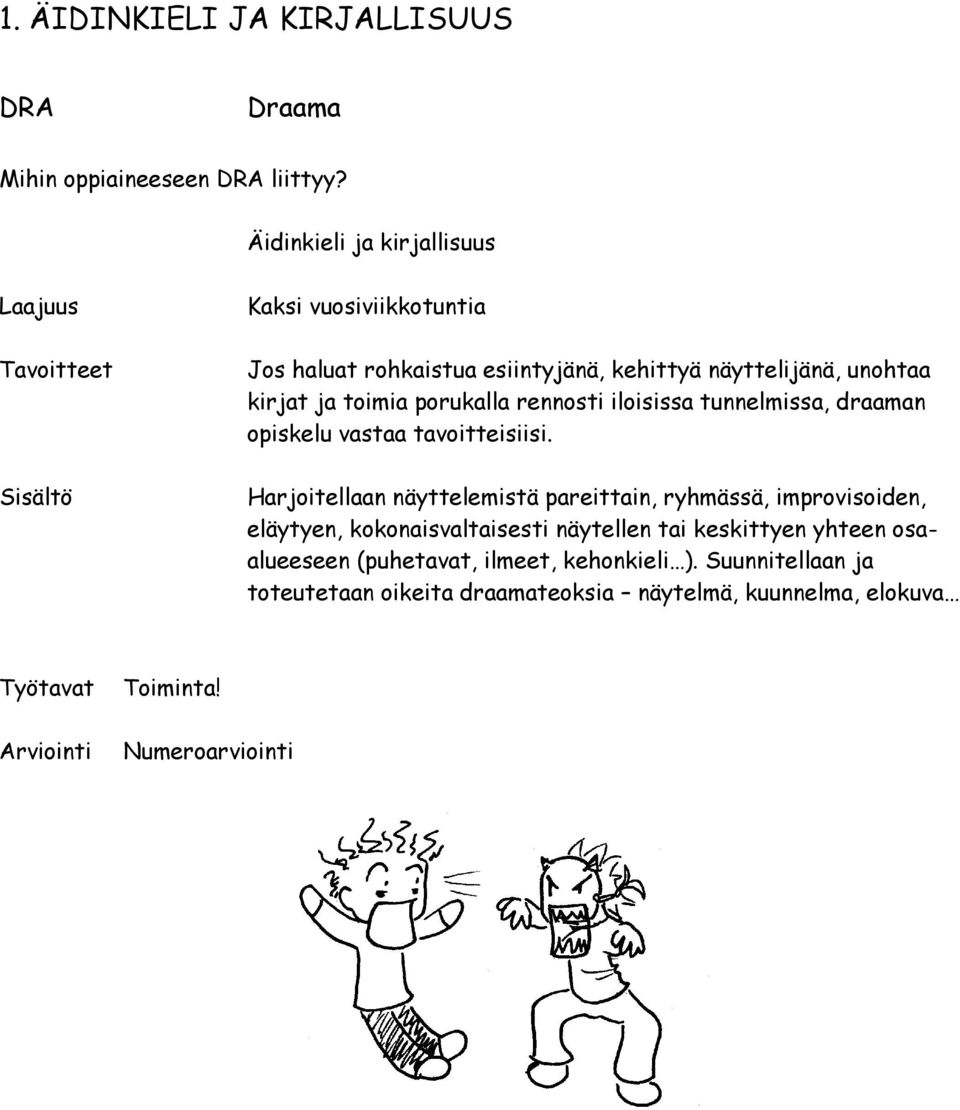 toimia porukalla rennosti iloisissa tunnelmissa, draaman opiskelu vastaa tavoitteisiisi.