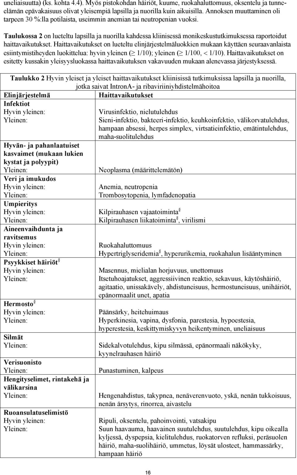 Taulukossa 2 on lueteltu lapsilla ja nuorilla kahdessa kliinisessä monikeskustutkimuksessa raportoidut haittavaikutukset.