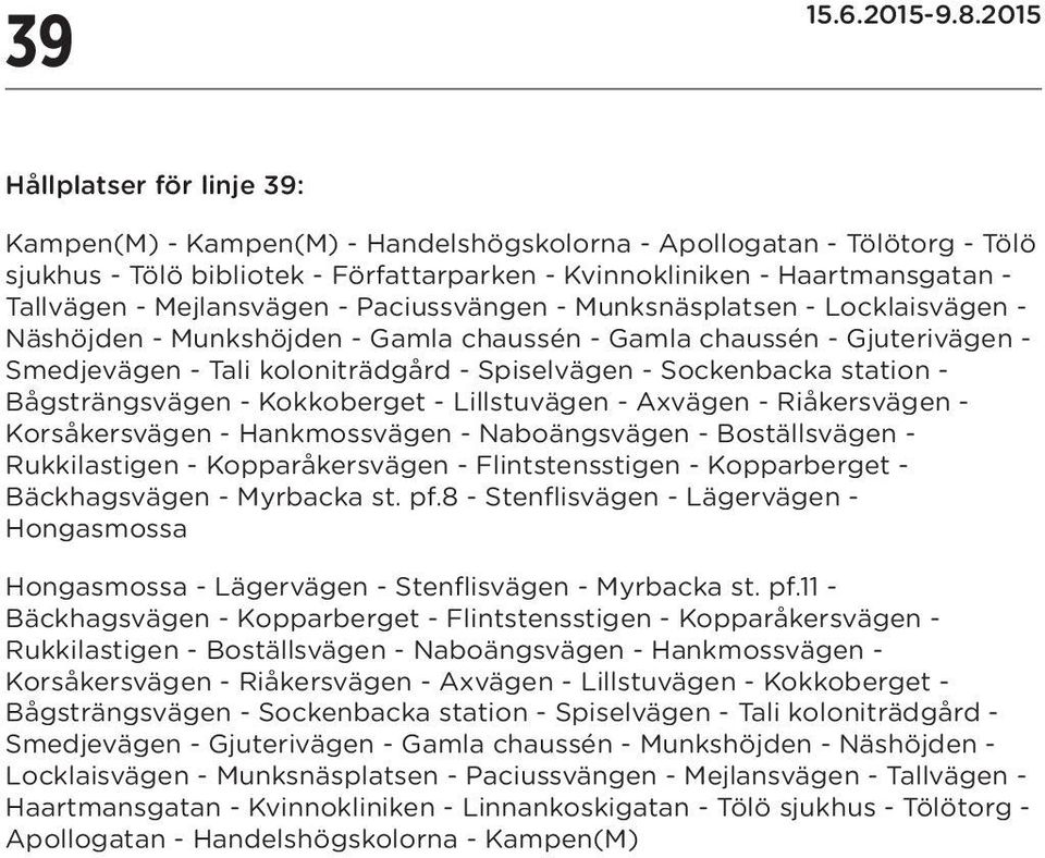 Kokkoberget - Lillstuvägen - Axvägen - Riåkersvägen - Korsåkersvägen - Hankmossvägen - Naboängsvägen - Boställsvägen - Rukkilastigen - Kopparåkersvägen - Flintstensstigen - Kopparberget -