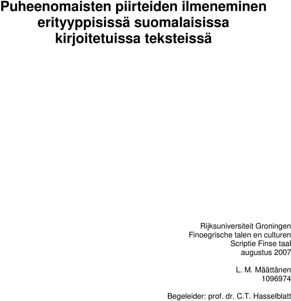 Groningen Finoegrische talen en culturen Scriptie Finse taal