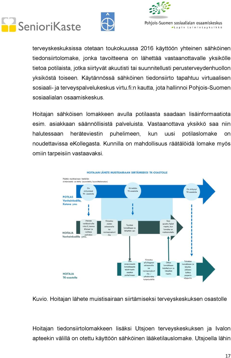 fi:n kautta, jota hallinnoi Pohjois-Suomen sosiaalialan osaamiskeskus. Hoitajan sähköisen lomakkeen avulla potilaasta saadaan lisäinformaatiota esim. asiakkaan säännöllisistä palveluista.