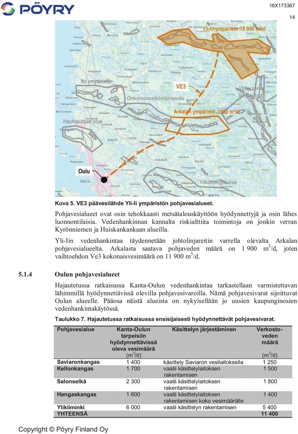 Yli-Iin vedenhankintaa täydennetään johtolinjareitin varrella olevalta Arkalan pohjavesialueelta.