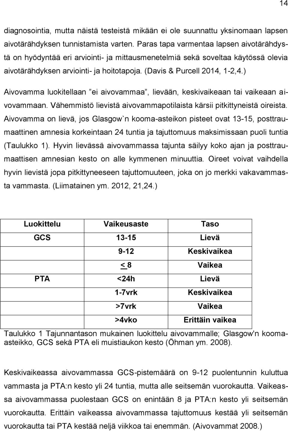 ) Aivovamma luokitellaan ei aivovammaa, lievään, keskivaikeaan tai vaikeaan aivovammaan. Vähemmistö lievistä aivovammapotilaista kärsii pitkittyneistä oireista.