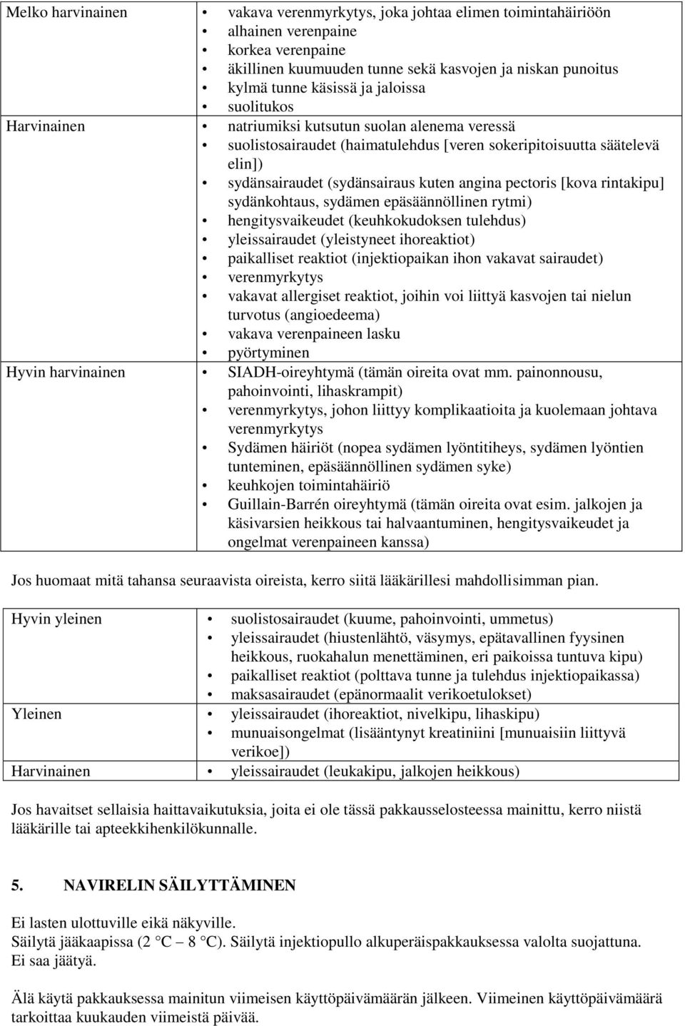 pectoris [kova rintakipu] sydänkohtaus, sydämen epäsäännöllinen rytmi) hengitysvaikeudet (keuhkokudoksen tulehdus) yleissairaudet (yleistyneet ihoreaktiot) paikalliset reaktiot (injektiopaikan ihon