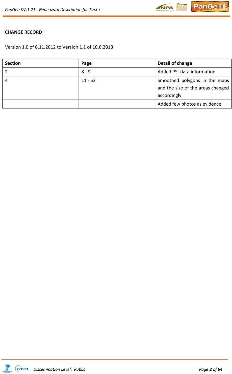 2013 Section Page Detail of change 2 8-9 Added PSI-data information 4